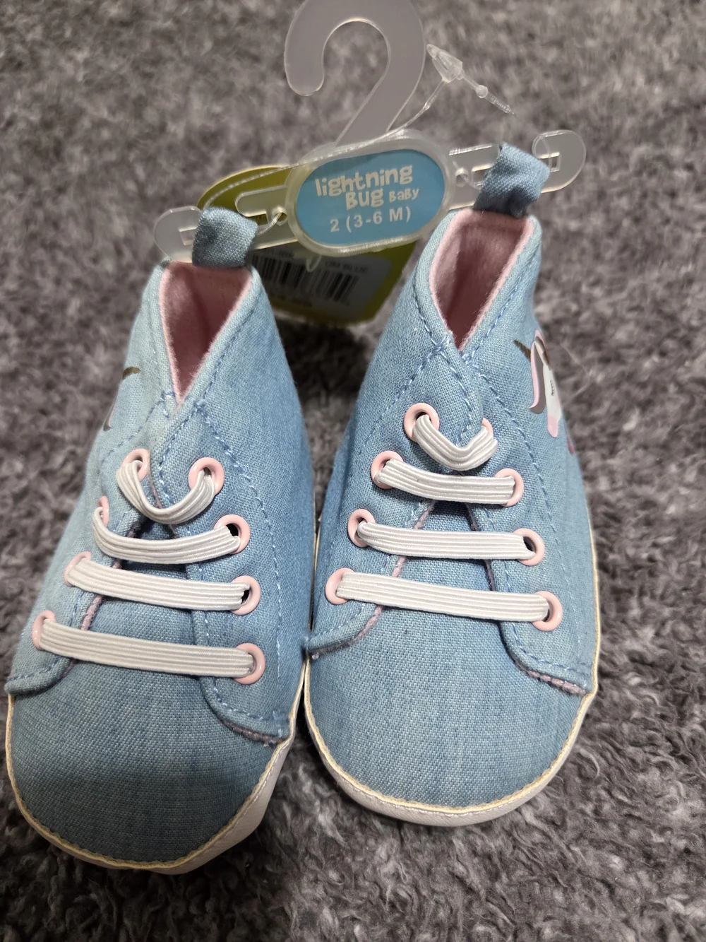 Baby Denim-Look Walker Shoes with Pink Trim And Unicorn